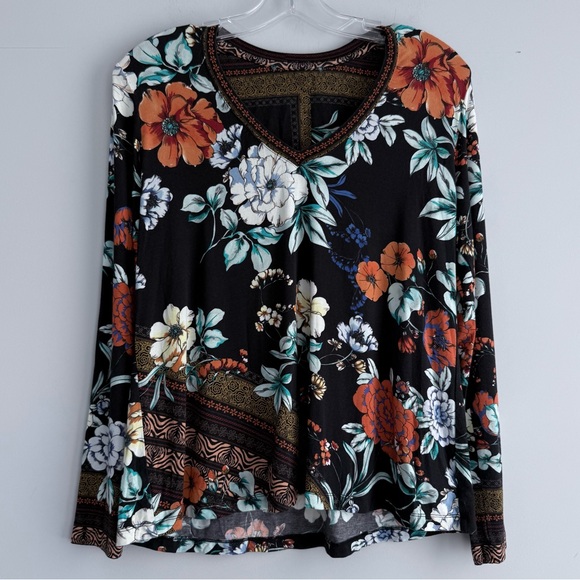 Johnny Was Golden Spring Floral Print Long Sleeve V-Neck Tee Top – Size S - Picture 10 of 15